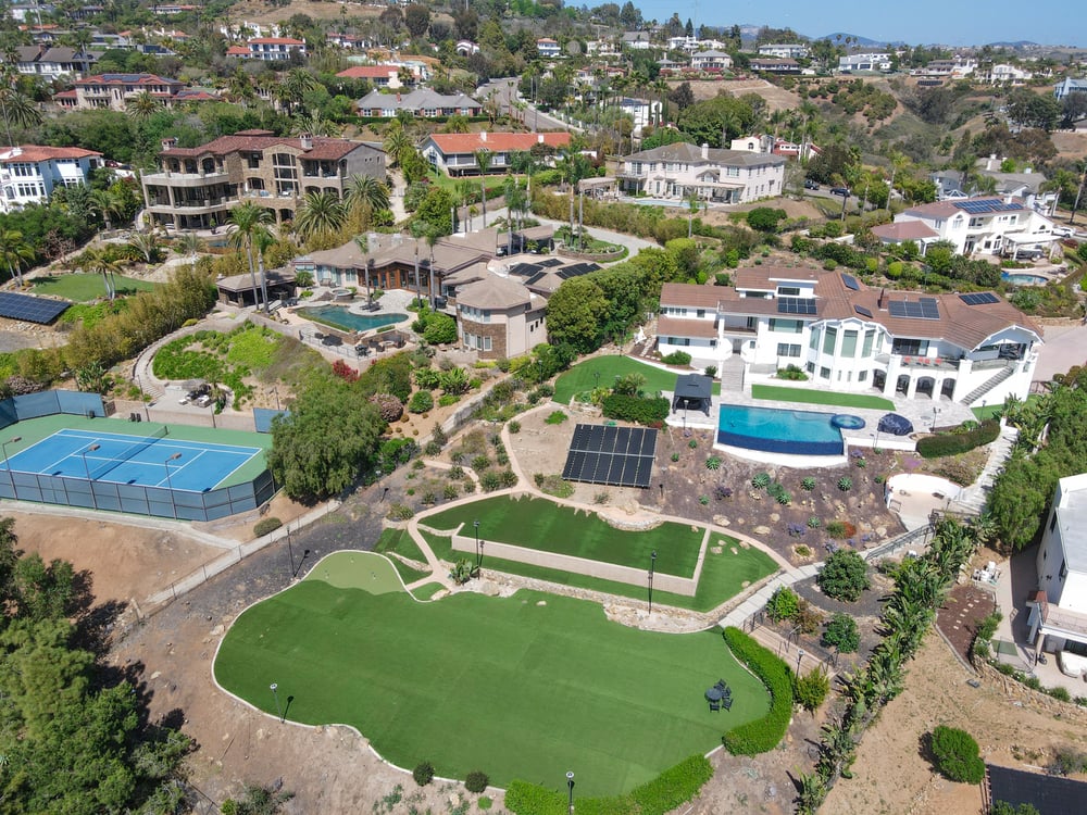 Carlsbad arial view of neighborhood with mansions